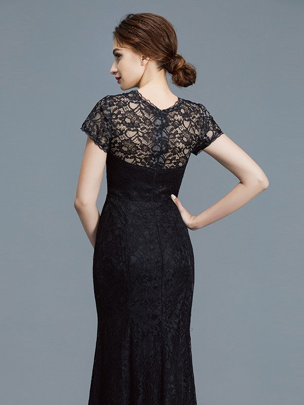 A Line Trumpet/Mermaid Scoop Short Sleeves Lace Floor-Length Mother of the Bride Dresses