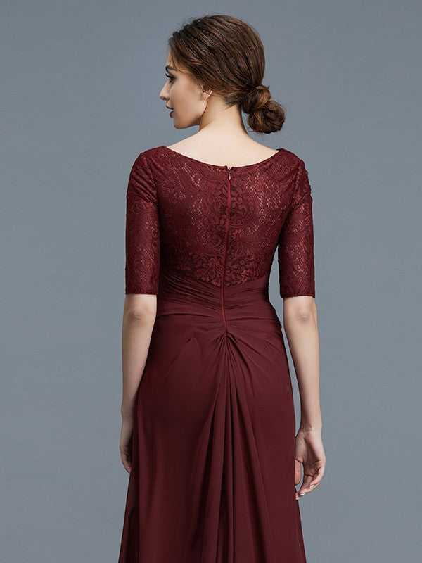 A-Line Scoop 1/2 Sleeves Chiffon Applique Floor-Length Mother of the Bride Dresses
