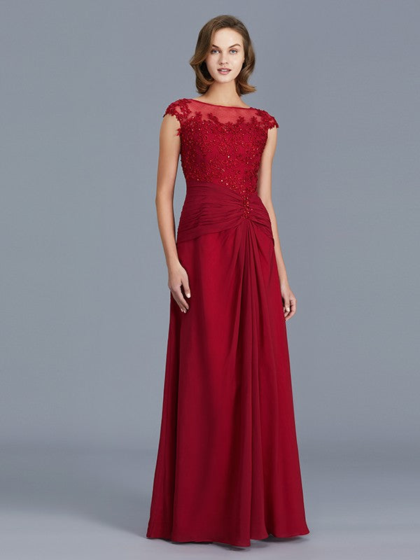 A Line Sheath/Column Scoop Sleeveless Chiffon Ruffles Floor-Length Mother of the Bride Dresses