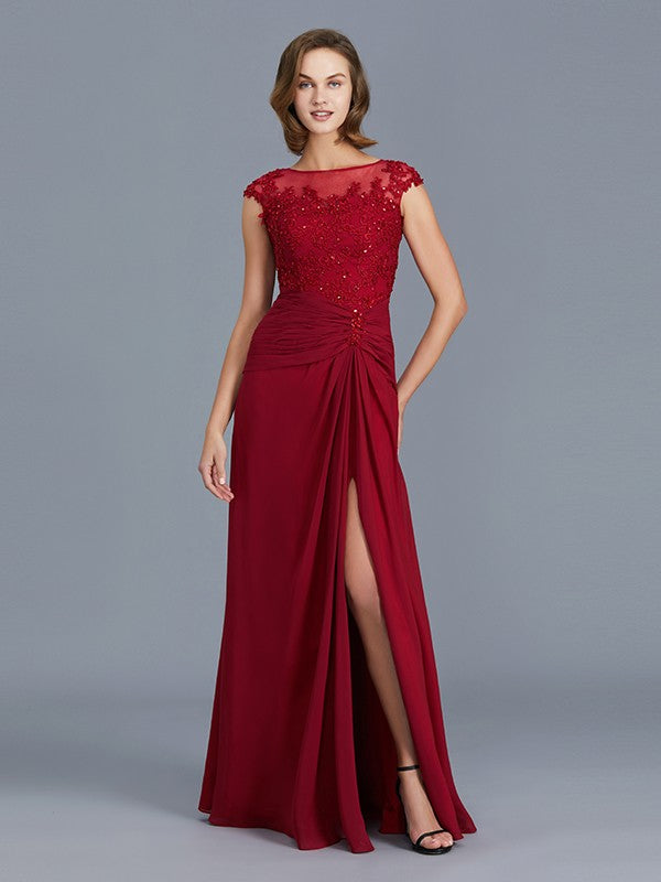 A Line Sheath/Column Scoop Sleeveless Chiffon Ruffles Floor-Length Mother of the Bride Dresses