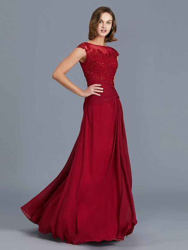 A Line Sheath/Column Scoop Sleeveless Chiffon Ruffles Floor-Length Mother of the Bride Dresses