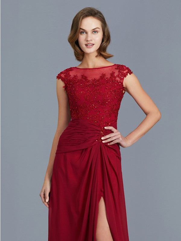 A Line Sheath/Column Scoop Sleeveless Chiffon Ruffles Floor-Length Mother of the Bride Dresses