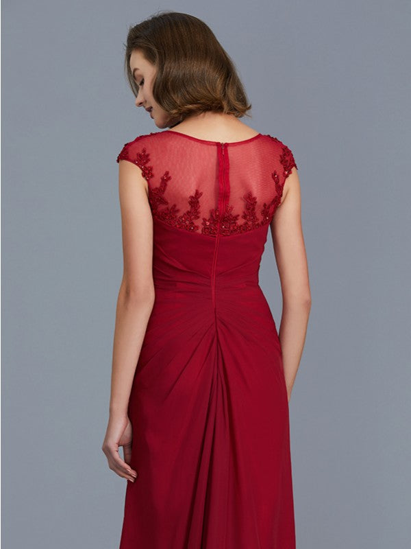 A Line Sheath/Column Scoop Sleeveless Chiffon Ruffles Floor-Length Mother of the Bride Dresses