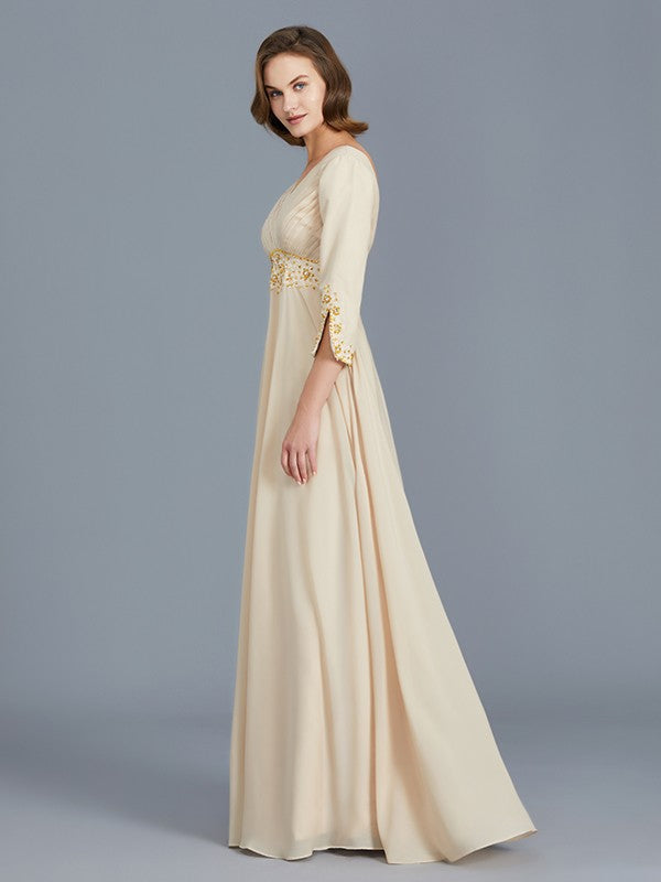 A-Line V-neck Ruffles Chiffon Floor-Length Mother of the Bride Dresses