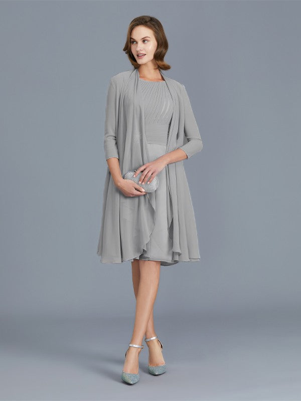 A-Line Scoop Ruffles Chiffon Knee-Length Sleeveless Mother of the Bride Dresses