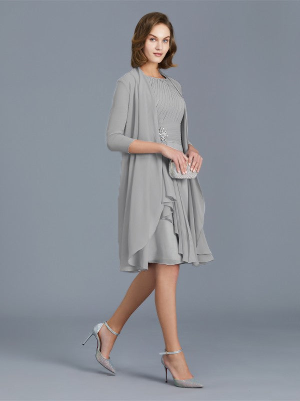 A-Line Scoop Ruffles Chiffon Knee-Length Sleeveless Mother of the Bride Dresses