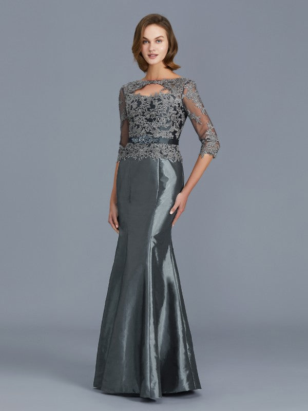 A Line Trumpet/Mermaid Scoop 3/4 Sleeves Applique Floor-Length Taffeta Mother of the Bride Dresses