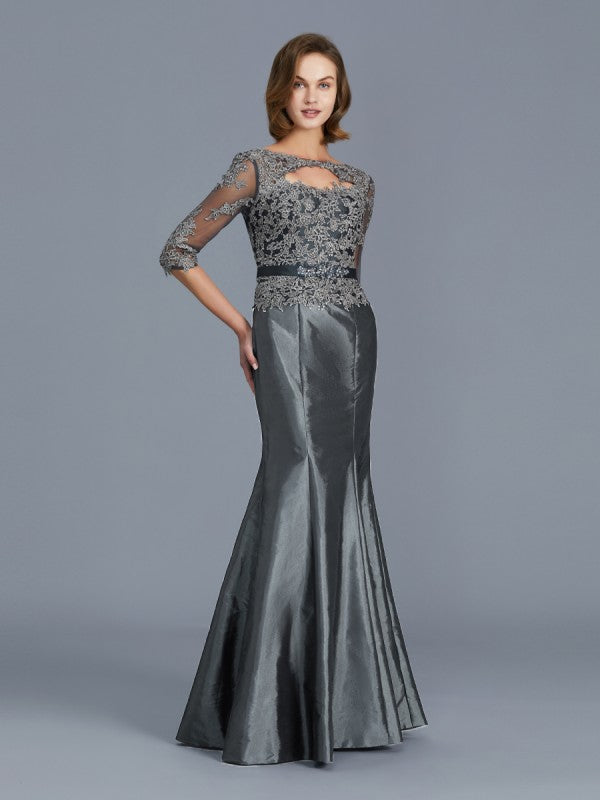 A Line Trumpet/Mermaid Scoop 3/4 Sleeves Applique Floor-Length Taffeta Mother of the Bride Dresses