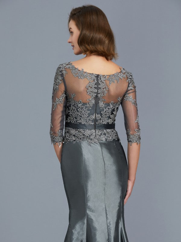 A Line Trumpet/Mermaid Scoop 3/4 Sleeves Applique Floor-Length Taffeta Mother of the Bride Dresses