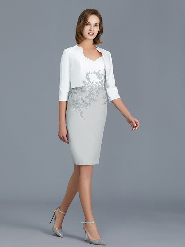 A Line Sheath/Column V-neck 1/2 Sleeves Ruffles Chiffon Knee-Length Mother of the Bride Dresses