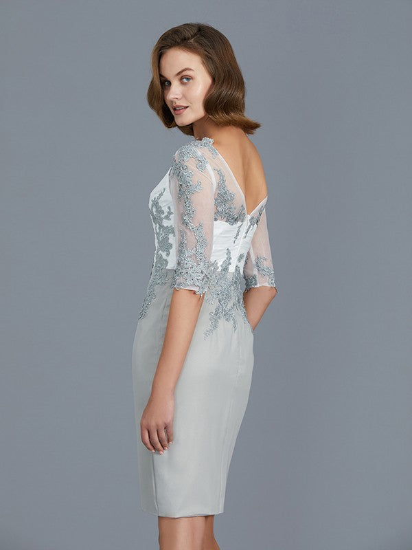 A Line Sheath/Column V-neck 1/2 Sleeves Ruffles Chiffon Knee-Length Mother of the Bride Dresses