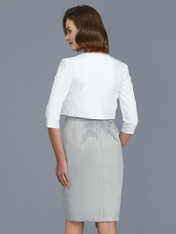 A Line Sheath/Column V-neck 1/2 Sleeves Ruffles Chiffon Knee-Length Mother of the Bride Dresses