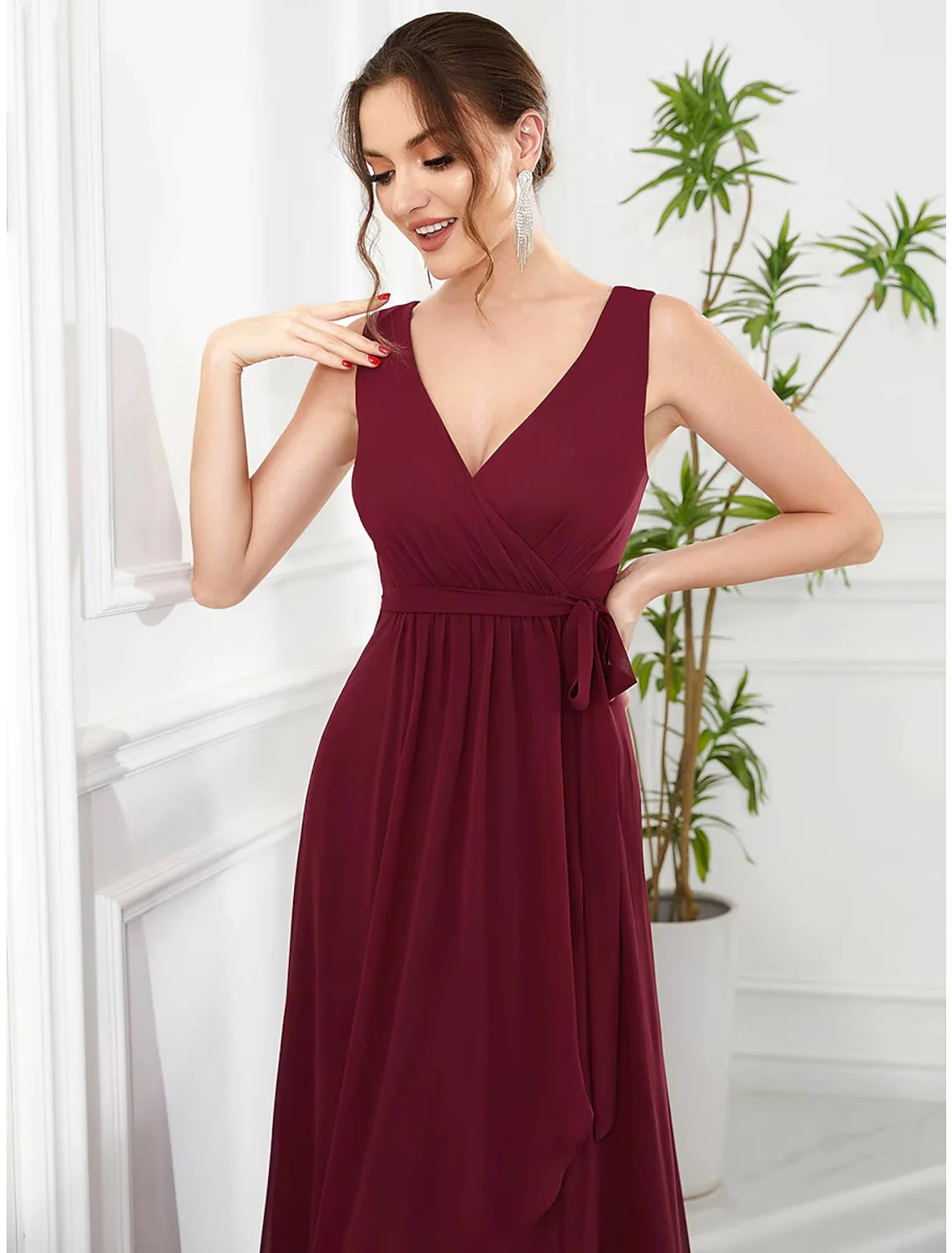A-Line Party Dresses Elegant Dress Party Wear Asymmetrical Sleeveless V Neck Chiffon with Ruffles Strappy
