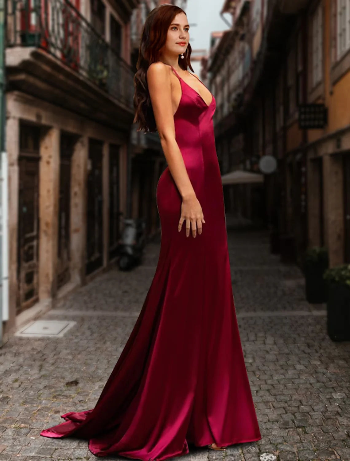 Mermaid / Trumpet Prom Dresses Sexy Dress Prom Sweep / Brush Train Sleeveless Sweetheart Satin Backless with Pure Colo