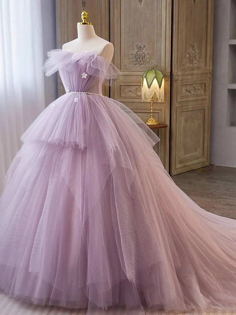 A-line Ball Gown Quinceanera Dresses Princess Dress Tulle Long Prom Gown Purple Long Formal Dress