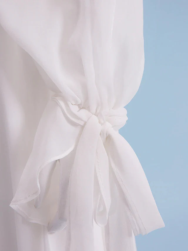 Wedding Dresses V Neck Court Train Chiffon Long Sleeve with Beading