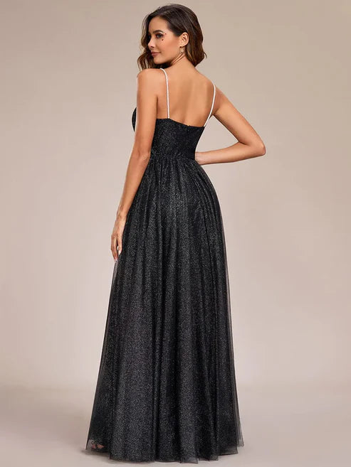 Glittering Sleeveless Spaghetti Straps V-Neck Open Back Evening Dress/Prom Dresses Party Dresses