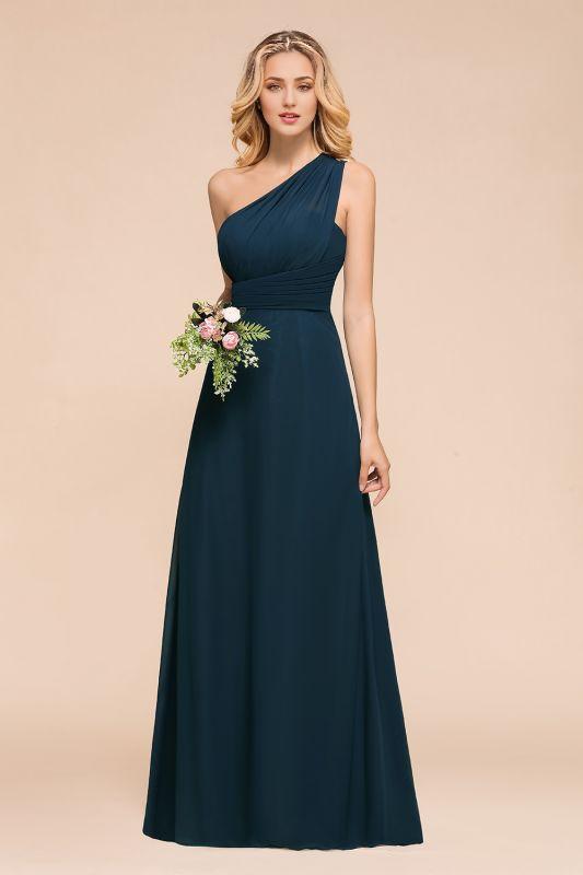 Sheath Column One Shoulder Chiffon Wedding Guest Evening Dress Floor -Length Dark Navy Bridesmaid Dresses/Mother of the bride Dress with Ruching