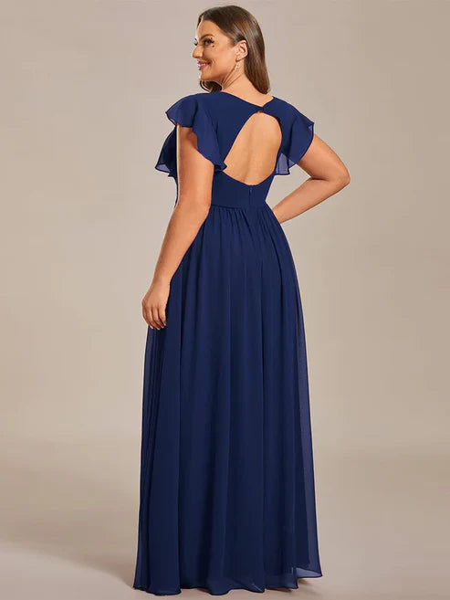 Party Dresses Wedding Guest Dresses Plus Size Chiffon Pleated A-Line Back Cutout Bridesmaid Dress/Prom Dresses