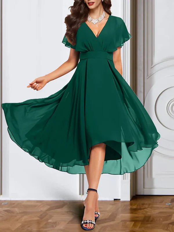A-line/Princess Chiffon V-neck Short sleeved mother of the bride dress Solid Color Party Dresses
