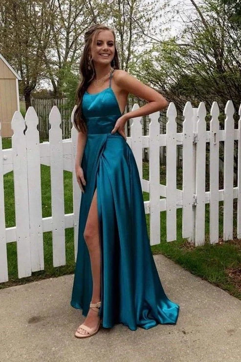 A-Line Simple Stunning Long Prom Dress Elegant Formal Evening Gowns Party Dress With Slit