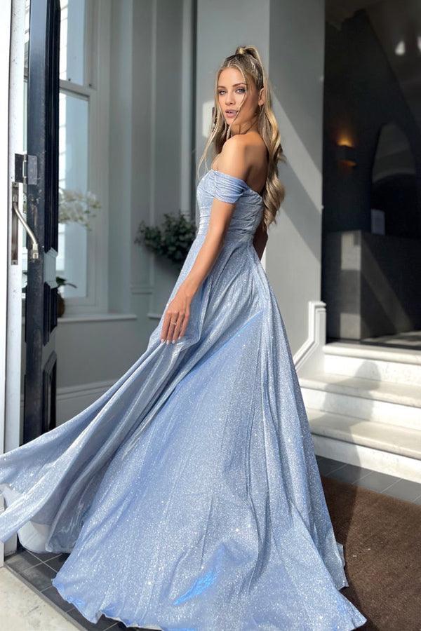 Sleek Glitter Sparking Ball Gown Sweep/Brush Train Prom Dresses With Slit