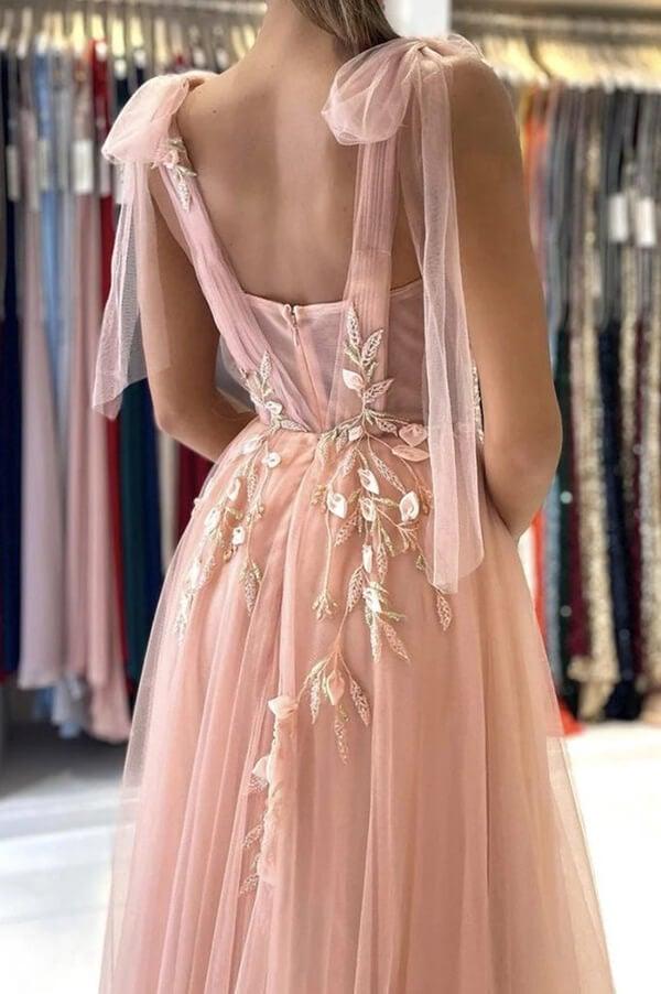 A-line/Princess Sleeveless Tulle Long Chiffon Flora Party Dresses With Split