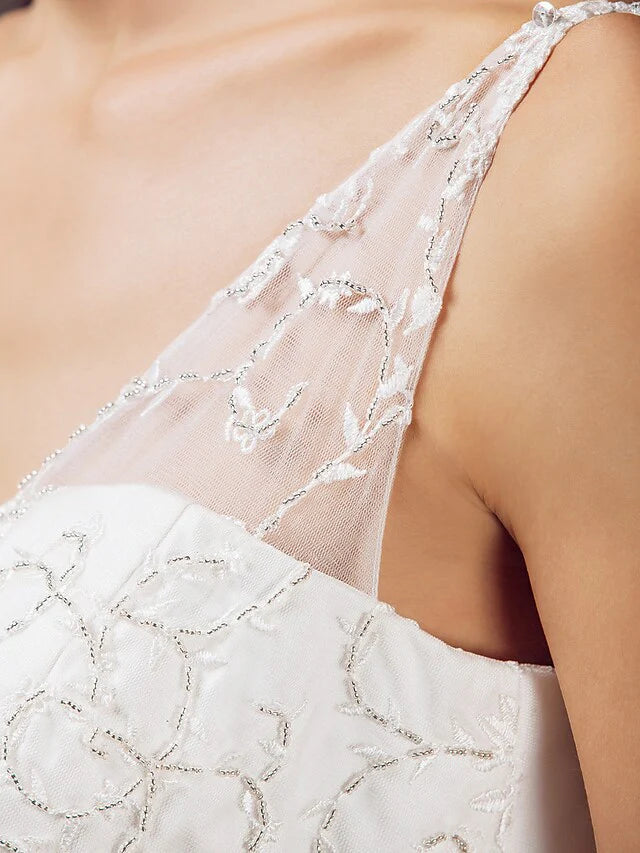 Princess A-Line Wedding Dresses V Neck Lace Taffeta Sleeveless With Embroidery