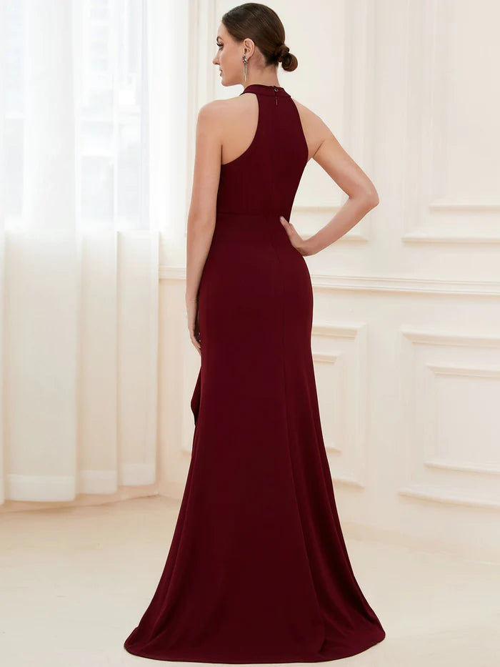 Halter Neck Sleeveless Side Slit Evening Dress