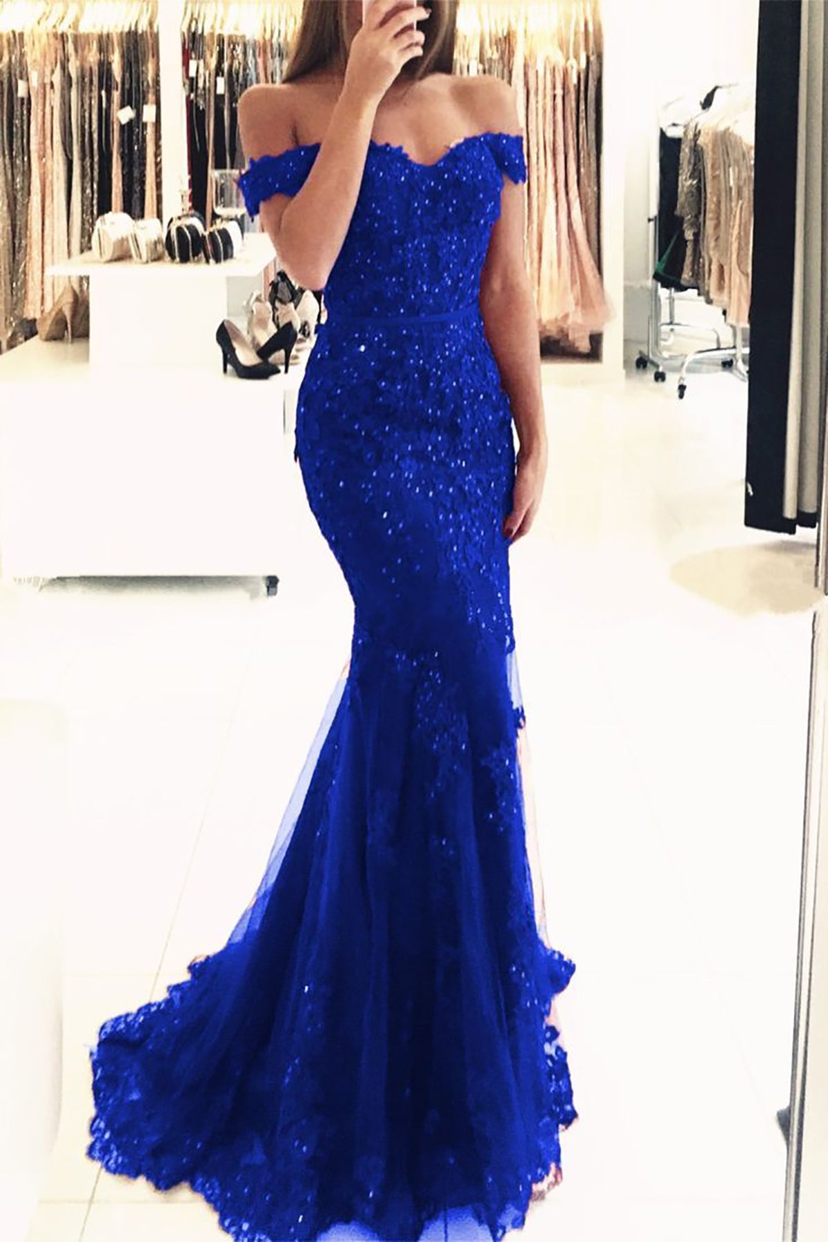 Mermaid Prom Dresses Lace Off Shoulder Wedding Guest Dresses For Women Holiday Long Formal Cocktail Gowns