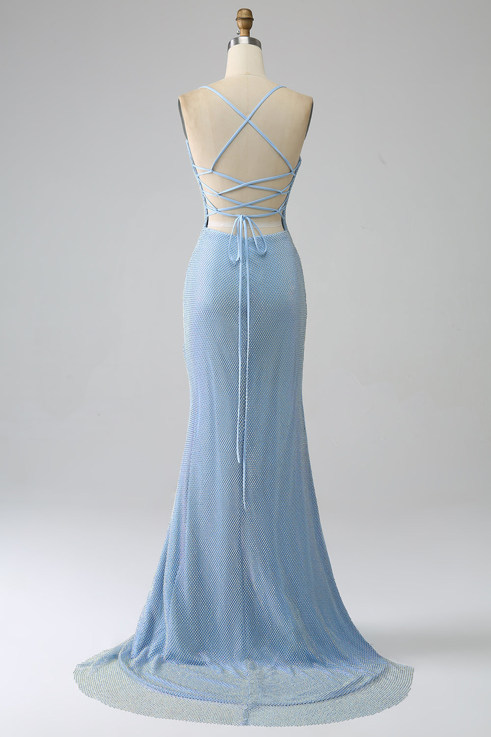 Mermaid Sleeveless Long Prom Dress with Slit V-neck Light Blue Evening Dress