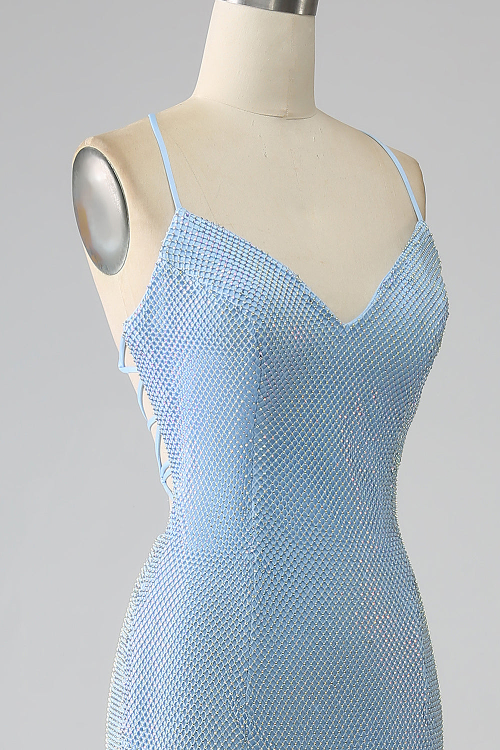 Mermaid Sleeveless Long Prom Dress with Slit V-neck Light Blue Evening Dress