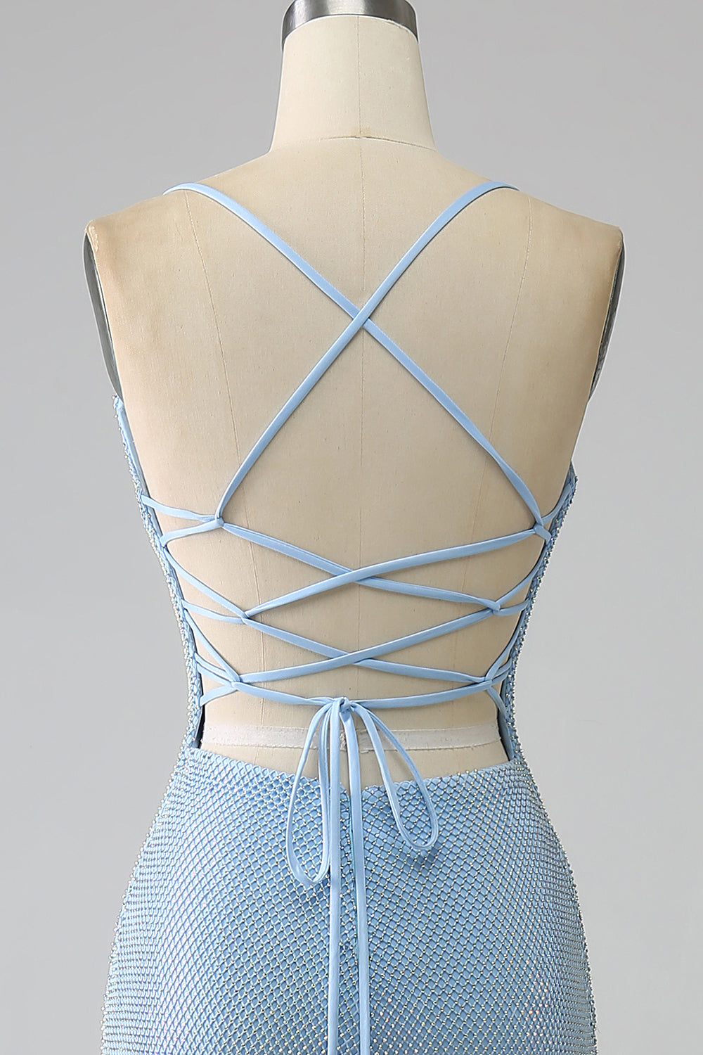 Mermaid Sleeveless Long Prom Dress with Slit V-neck Light Blue Evening Dress