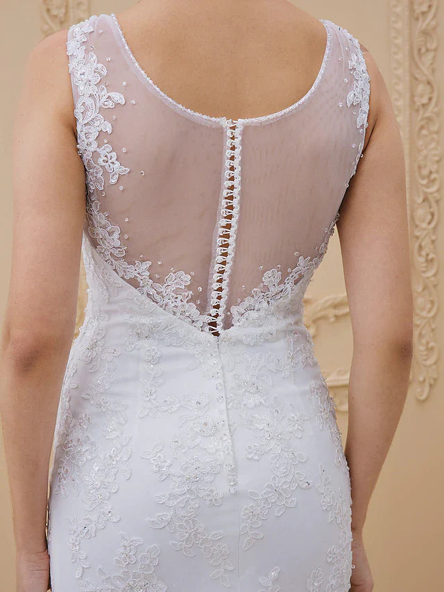 Wedding Dresses V Neck Chapel Train Tulle All Over Lace Lace Over Tulle Regular Straps Sexy Illusion Detail Backless with Beading Appliques