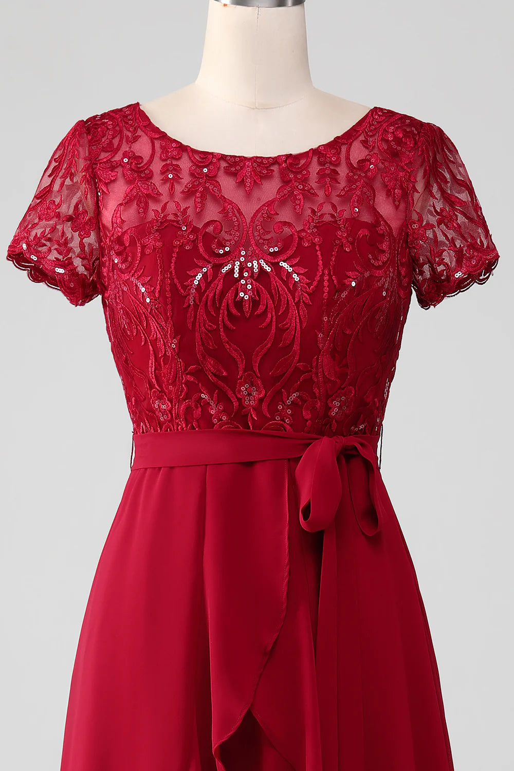 Scoop Neck Asymmetrical Sparkly Sequin Mother of Bride Dress with Appliques