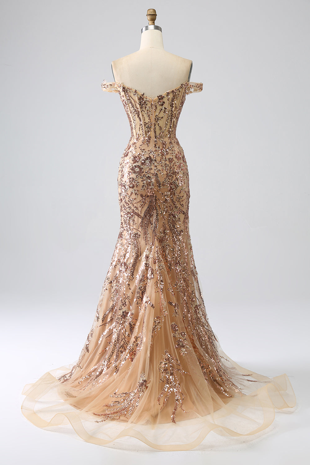 Sparkly Mermaid Off The Shoulder Long Prom Dress with Slit Charming Evening Party Dress