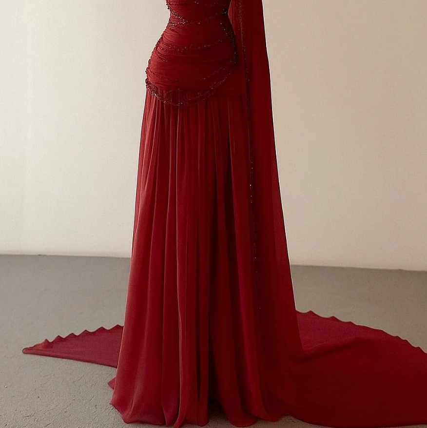 Charming A Line One Shoulder Beaded Long Formal Prom Dress Elegant Evening Party Gowns