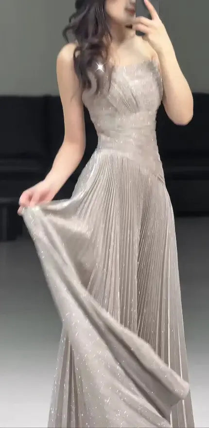 Charming A Line Sleeveless Long Formal Prom Dress Fashion Evening Party Gowns Shiny Birthday Party Dress