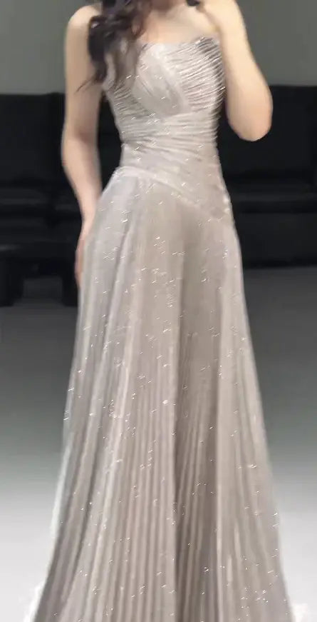 Charming A Line Sleeveless Long Formal Prom Dress Fashion Evening Party Gowns Shiny Birthday Party Dress