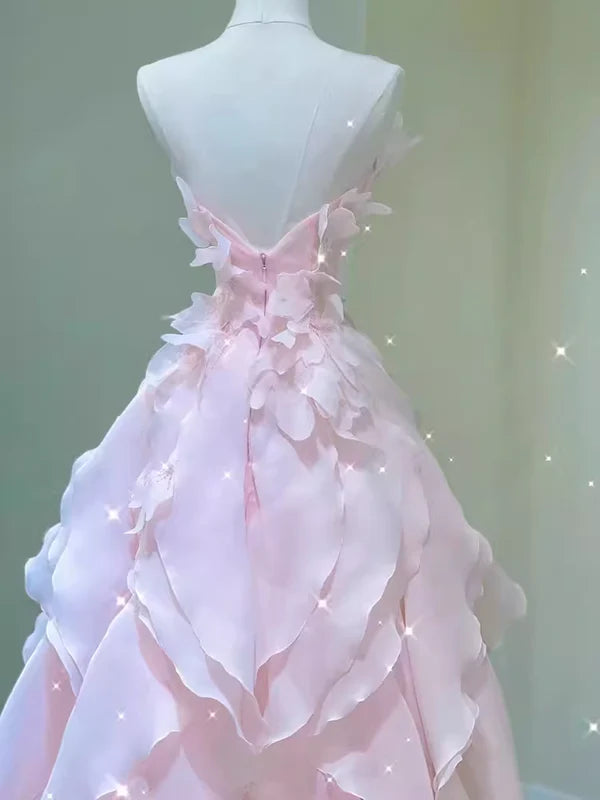 Charming A Line Strapless Ruffles Long Formal Prom Dress Sweet Evening Party Gowns Elegant Wedding Guest Dress