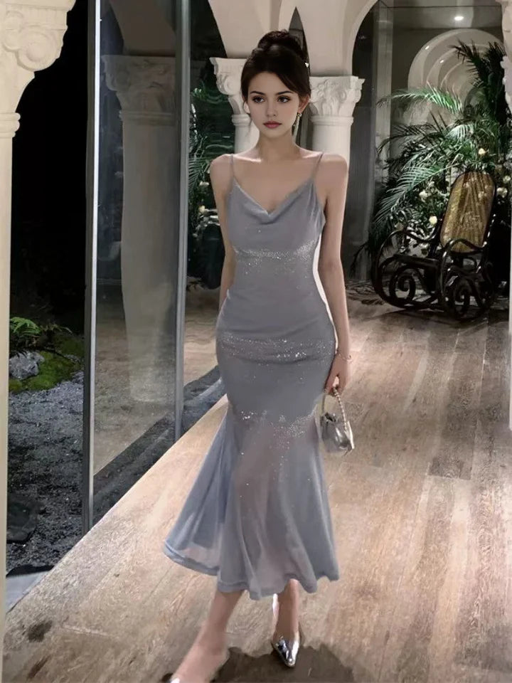 Charming Mermaid Spaghetti Straps Sleeveless Prom Dress Elegant Evening Party Dress Shiny Vacation Dress