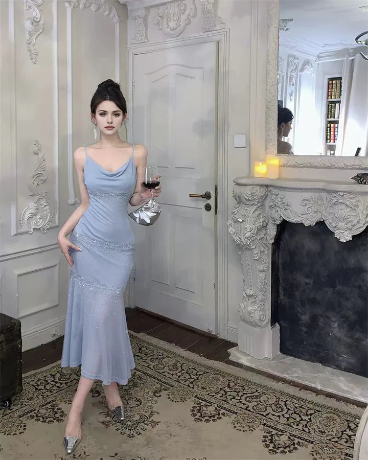 Charming Mermaid Spaghetti Straps Sleeveless Prom Dress Elegant Evening Party Dress Shiny Vacation Dress