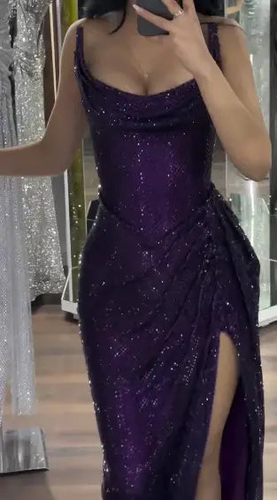 Charming Mermaid Strapless Sleeveless Sequins Long Formal Prom Dress Sparkly Evening Party Gowns Sexy Black Girls Graduation Dress with Split