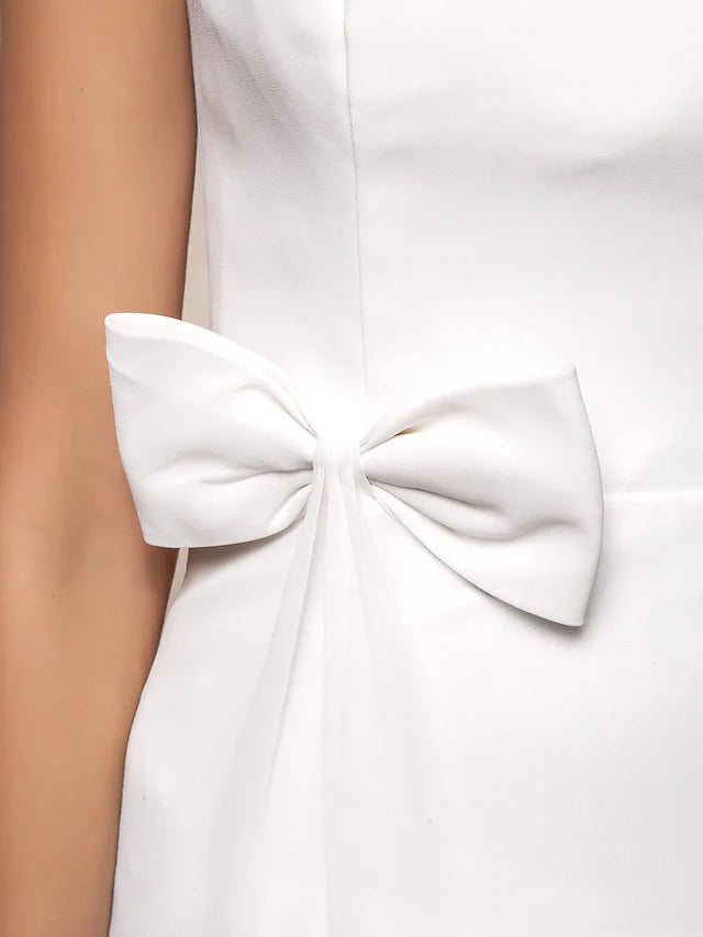 Wedding Dresses Bateau Neck Floor Length Satin Sleeveless With Bow