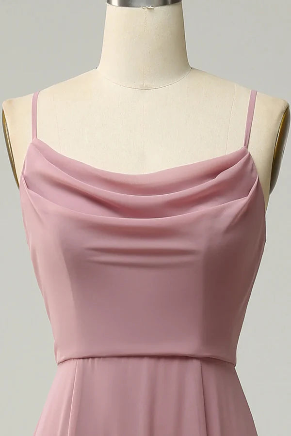 Thin shoulder strap A-line sleeveless long bridesmaid dress Solid Color Simple Party Dress