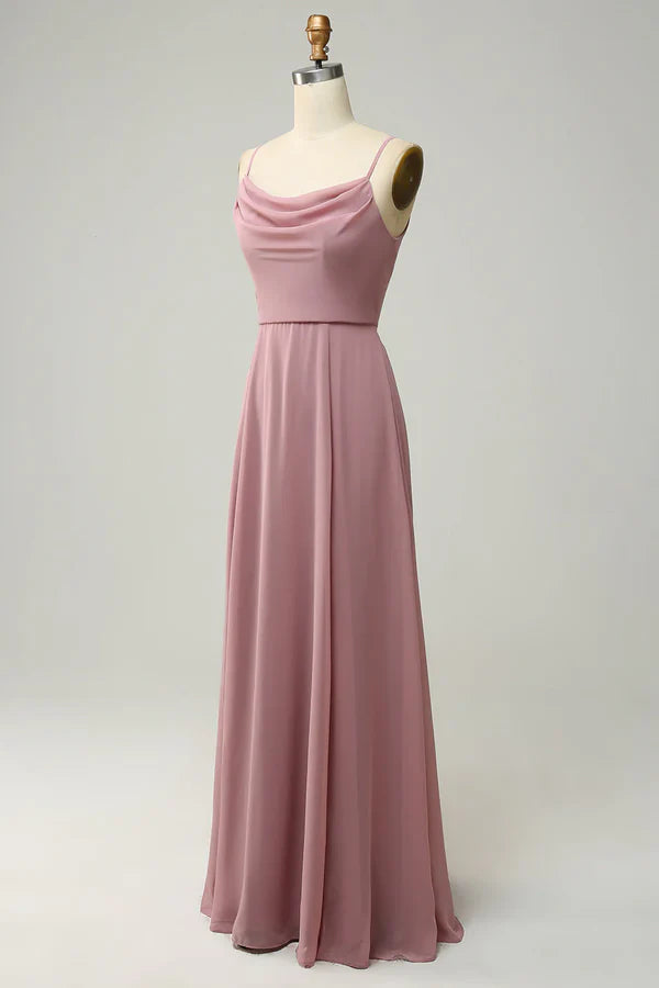 Thin shoulder strap A-line sleeveless long bridesmaid dress Solid Color Simple Party Dress