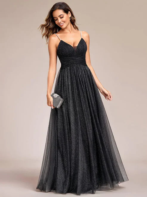 Glittering Sleeveless Spaghetti Straps V-Neck Open Back Evening Dress/Prom Dresses Party Dresses