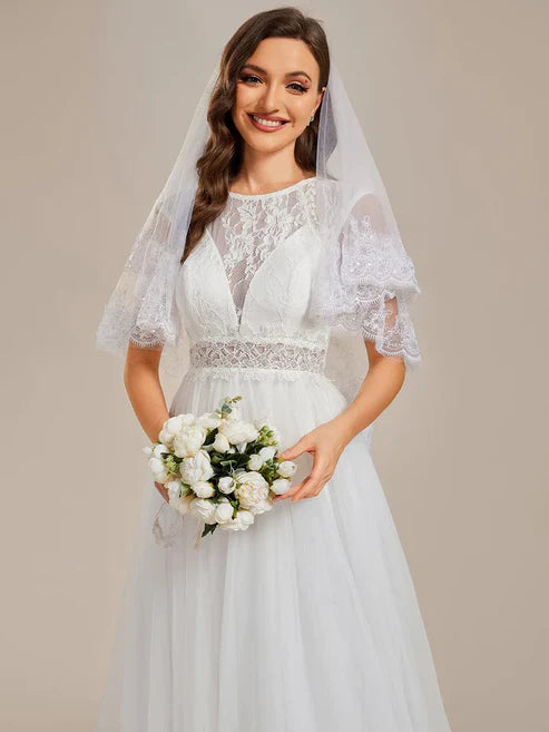 Cover Sleeve See-Through Round Neckline Lace Embroidery Wedding Dress/Prom Dresses Charming Party Dresses