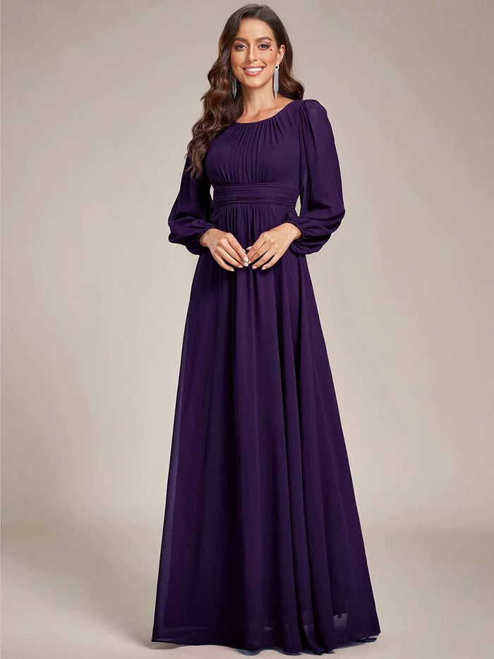 Chiffon Long Sleeve Pleated Floor Length Bridesmaid Dress