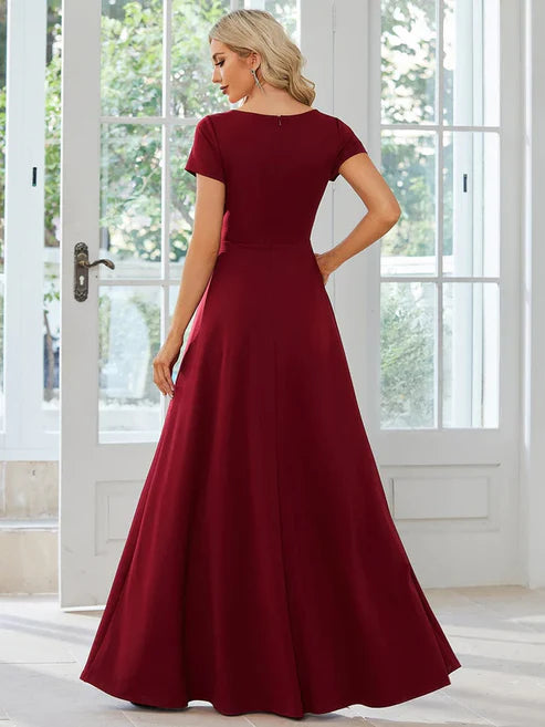 Simple Pleated Empire Waist A-Line V-neck Floor Length Bridesmaid Dress/Prom Dresses Party Dresses Wedding Guest Dresses